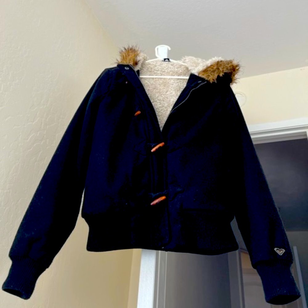 NWOT Roxy Faux Fur Hood Coat - Varsity Jacket Fit